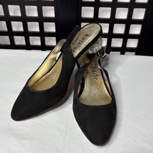 🖤NWOT! Kate Spade Black Size 7.5 Ruby Sling Shoes Bedazzled 1" Round Heel!🖤